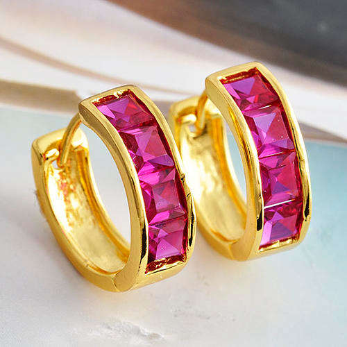 Stunning 9kt Gold Filled Ruby CZ Hoop Earrings